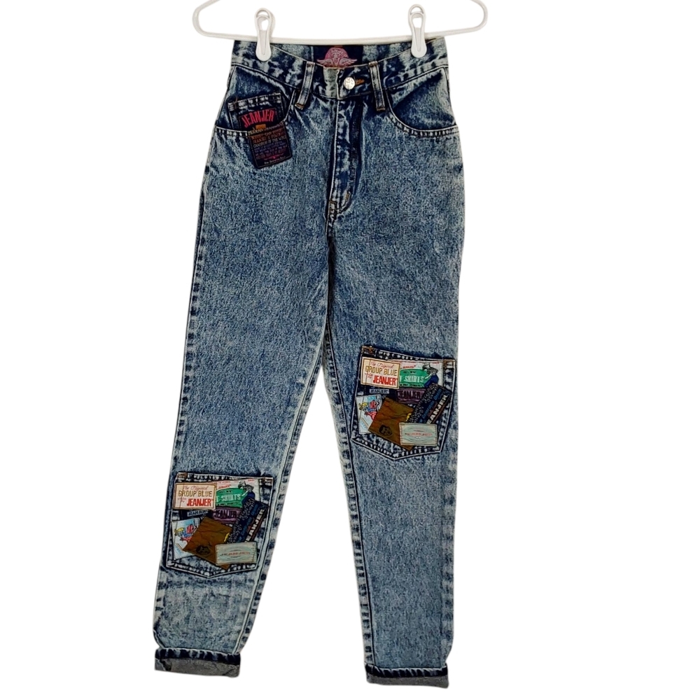 *Jeanjer High Waisted Mom Jeans Women’s Acid Wash Patch Pockets